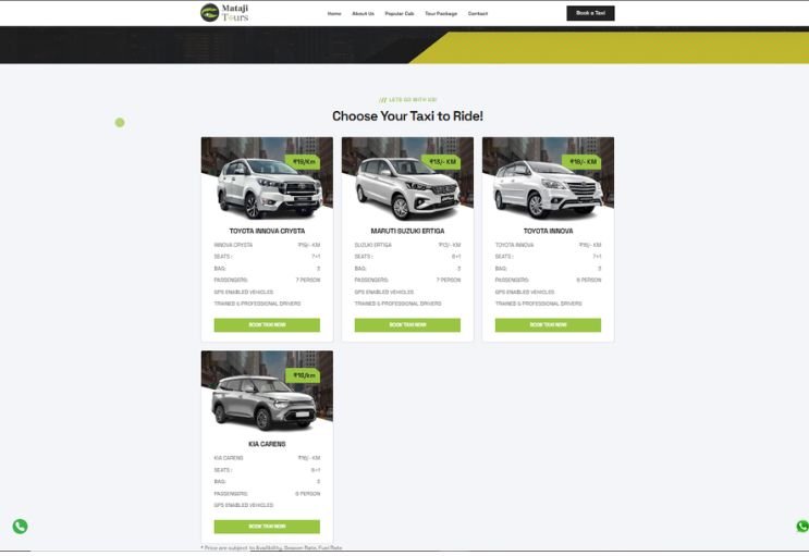 Mataji Tours website screenshot 2 - inner page of professional website