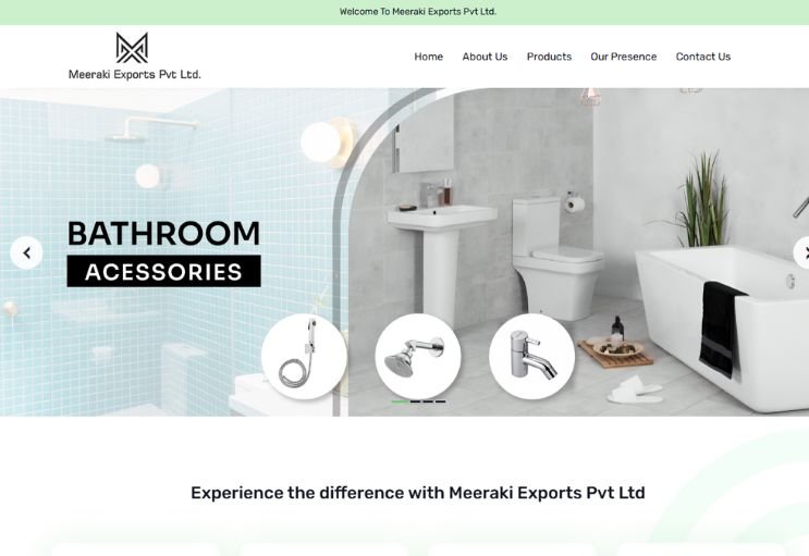 Meeraki Exports website screenshot 1 - homepage of professional website