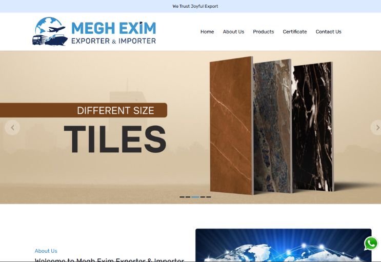 Meghexim India website screenshot 1 - homepage of corporate website