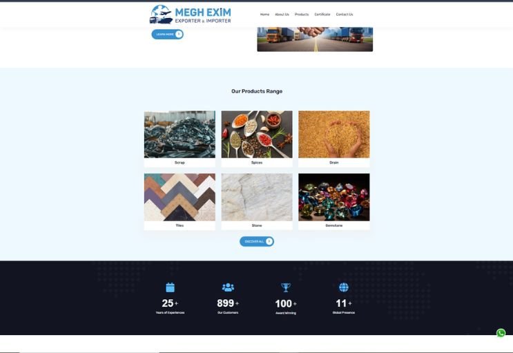 Meghexim India website screenshot 2 - inner page of corporate website