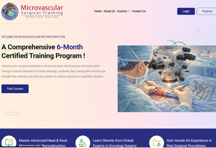 Microvascular Training website screenshot 1 - homepage of professional website