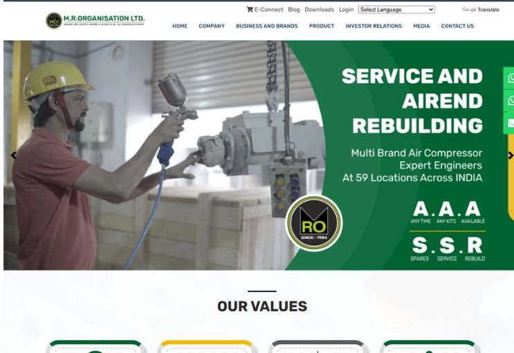 MR Organisation website screenshot 1 - homepage of business website