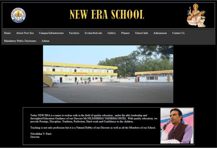 New Era Sanand website screenshot 1 - homepage of professional website