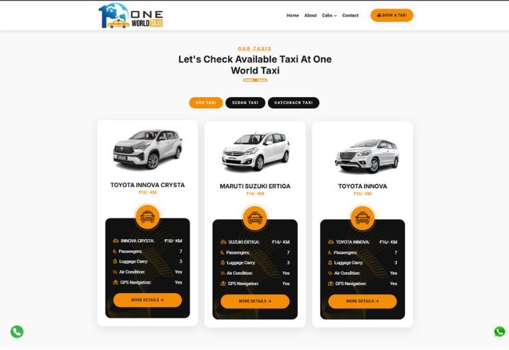 One World Taxi website screenshot 2 - inner page of professional website
