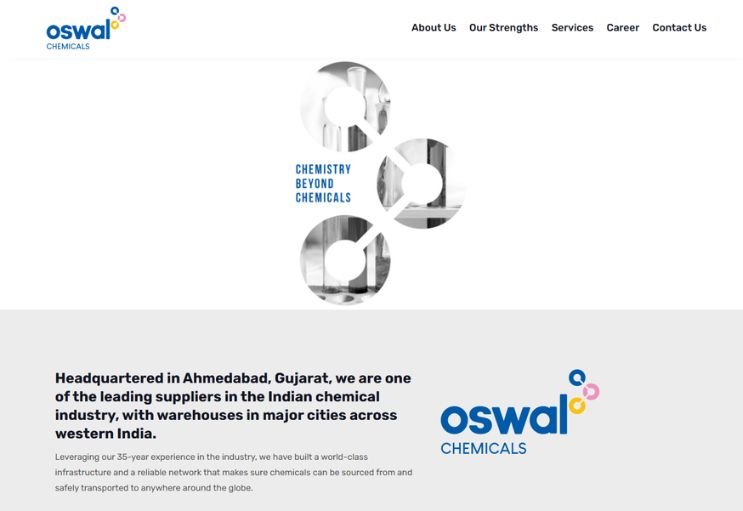 Oswal Chemical website screenshot 1 - homepage of product catalog website