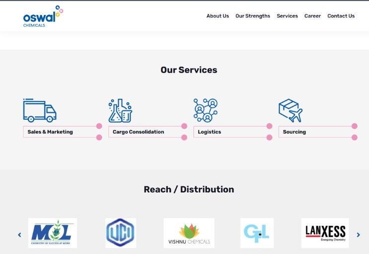 Oswal Chemical website screenshot 2 - inner page of product catalog website
