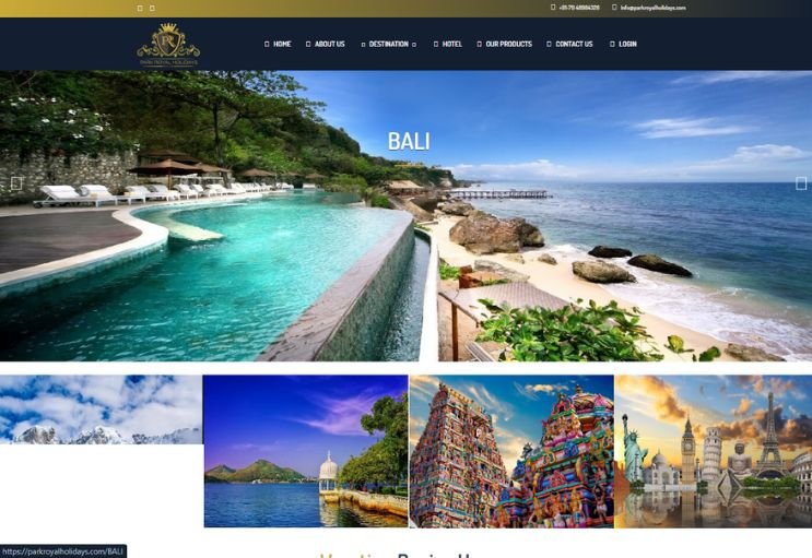 Park Royal Holidays website screenshot 1 - homepage of professional website