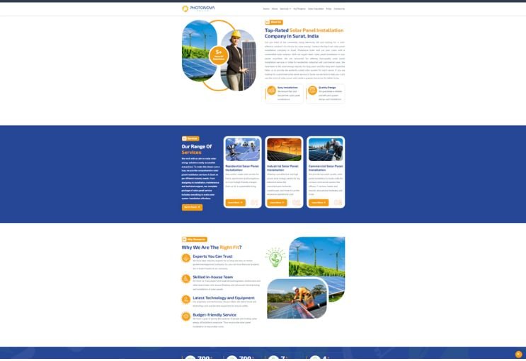 Photonova Solar website screenshot 2 - inner page of corporate website