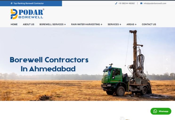 Podar Borewell website screenshot 1 - homepage of professional website