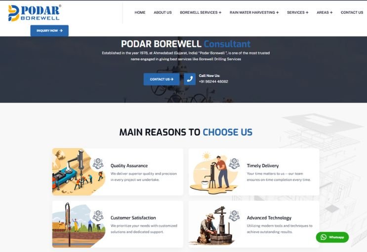 Podar Borewell website screenshot 2 - inner page of professional website