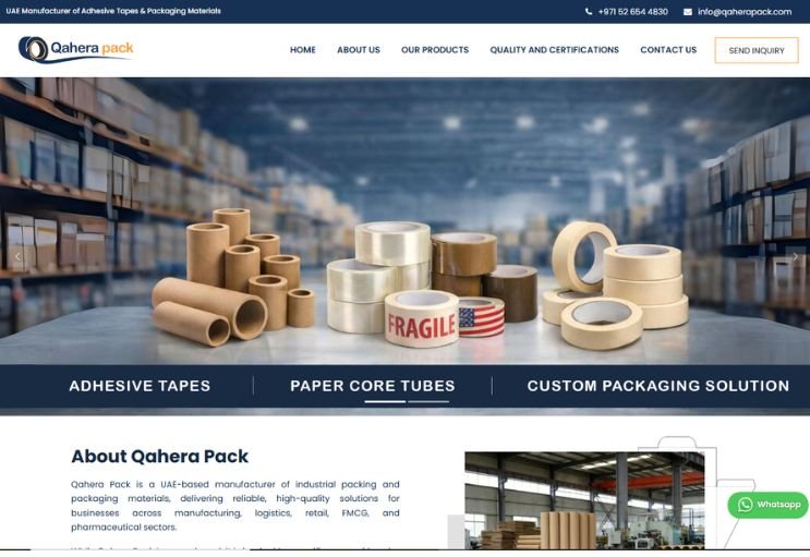 Qaherapack website screenshot 1 - homepage of product catalog website