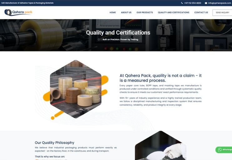 Qaherapack website screenshot 2 - inner page of product catalog website