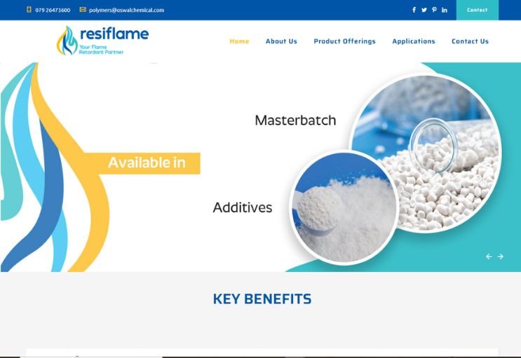 Resiflame website screenshot 1 - homepage of product catalog website