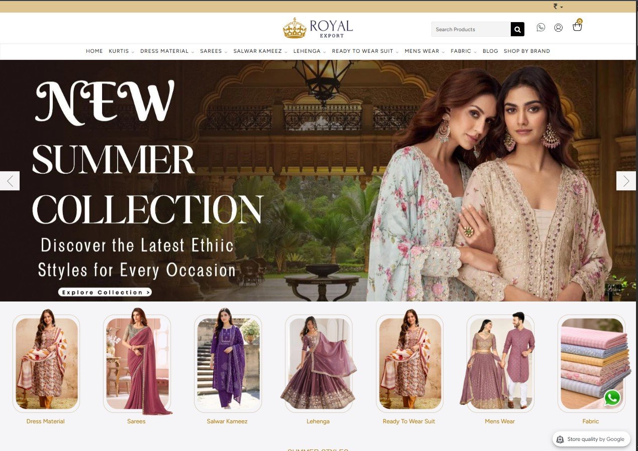 Royal Export website screenshot 1 - homepage of professional website