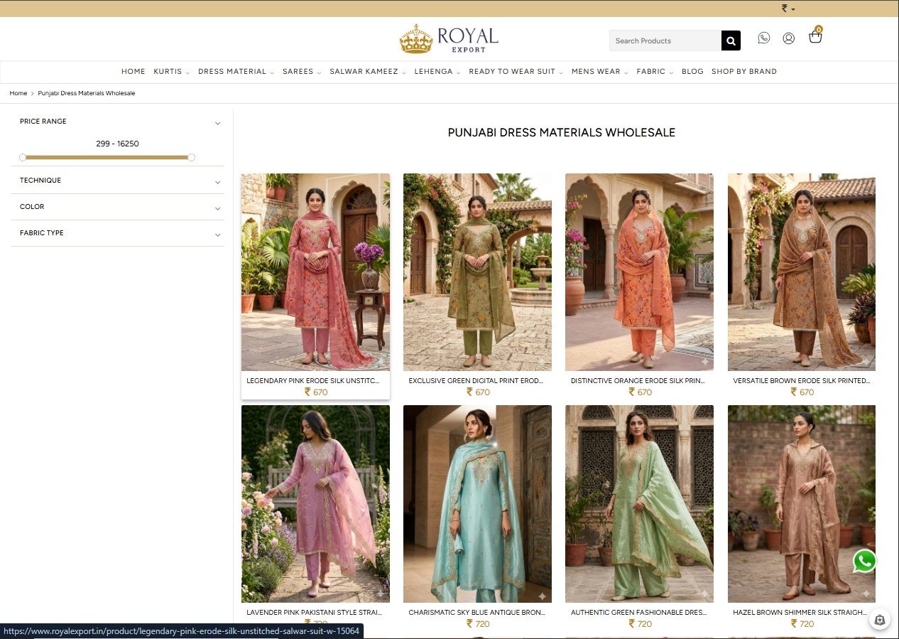 Royal Export website screenshot 2 - inner page of professional website