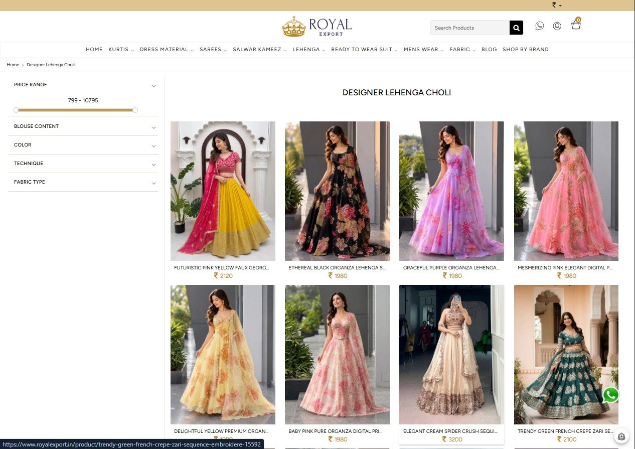 Royal Export website screenshot 3 - product page of professional website