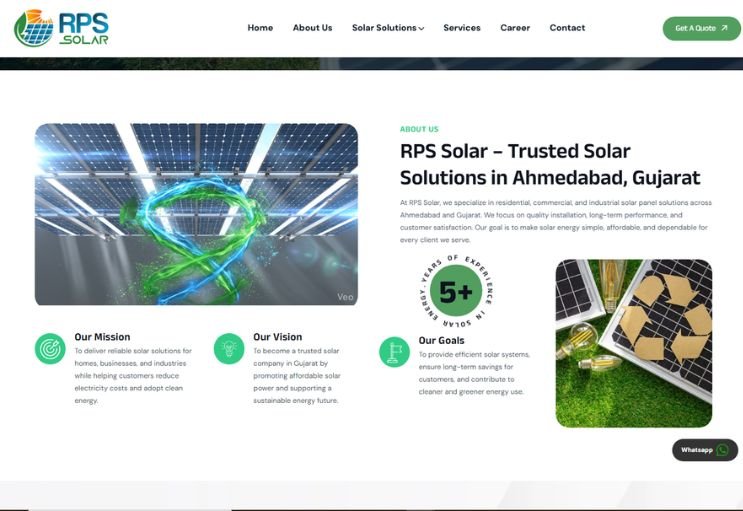 RPS Solar website screenshot 2 - inner page of corporate website
