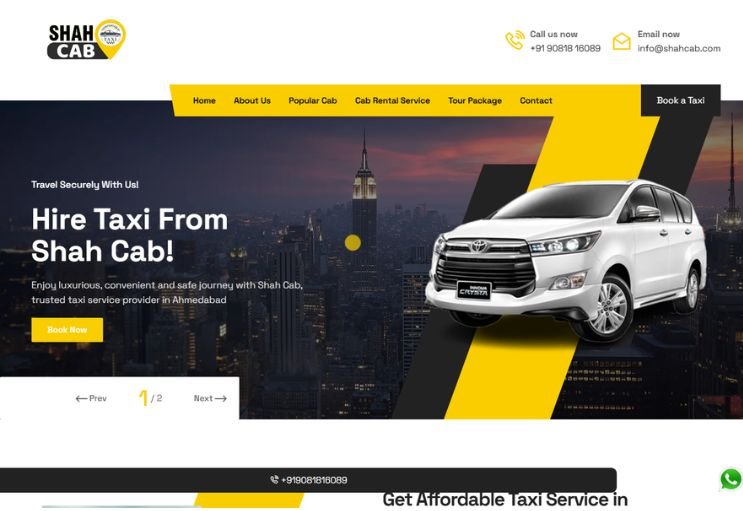 Shah Cab website screenshot 1 - homepage of professional website