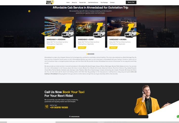 Shah Cab website screenshot 2 - inner page of professional website