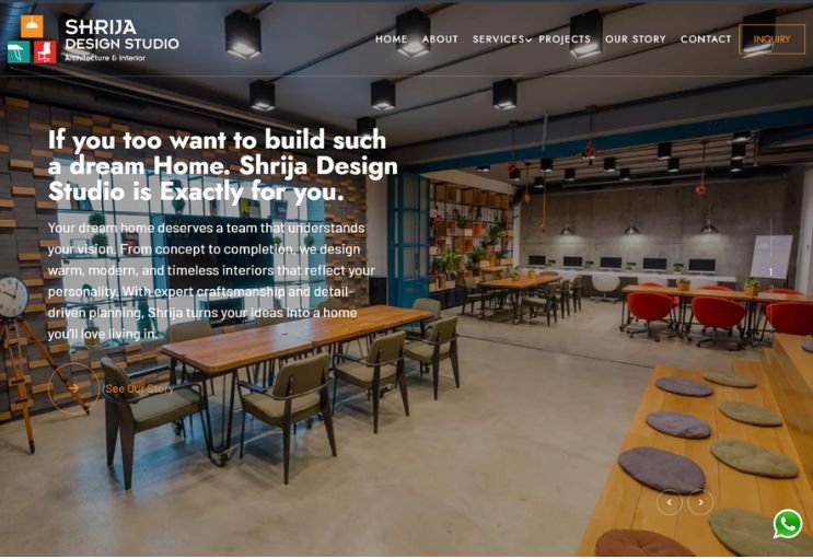 Shrija Design Studio website screenshot 1 - homepage of portfolio website