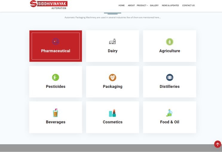 Siddhivinayak Automations website screenshot 2 - inner page of corporate website