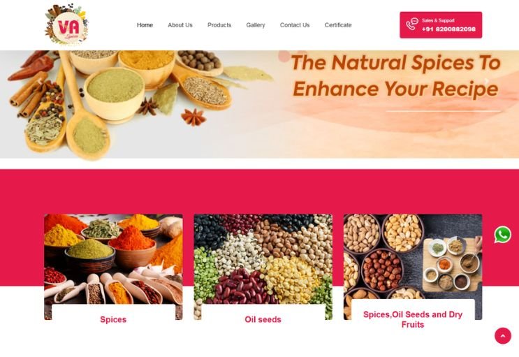 Spice And Pure website screenshot 1 - homepage of product catalog website