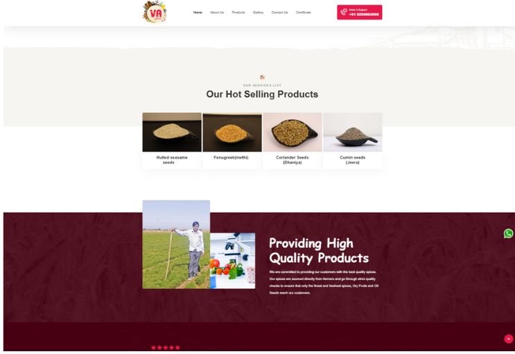 Spice And Pure website screenshot 2 - inner page of product catalog website