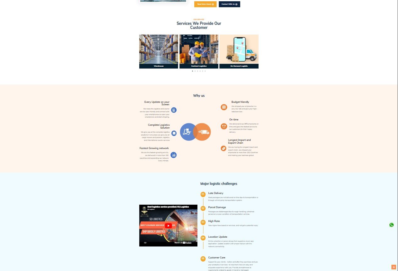 SQ Logistics website screenshot 2 - inner page of professional website