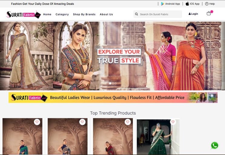 Surati Fabric website screenshot 1 - homepage of professional website