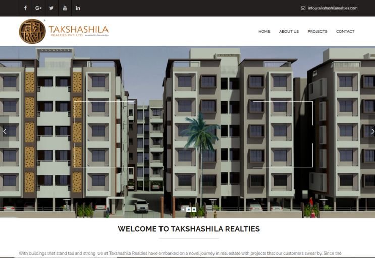 Takshashila Realties website screenshot 1 - homepage of real estate website