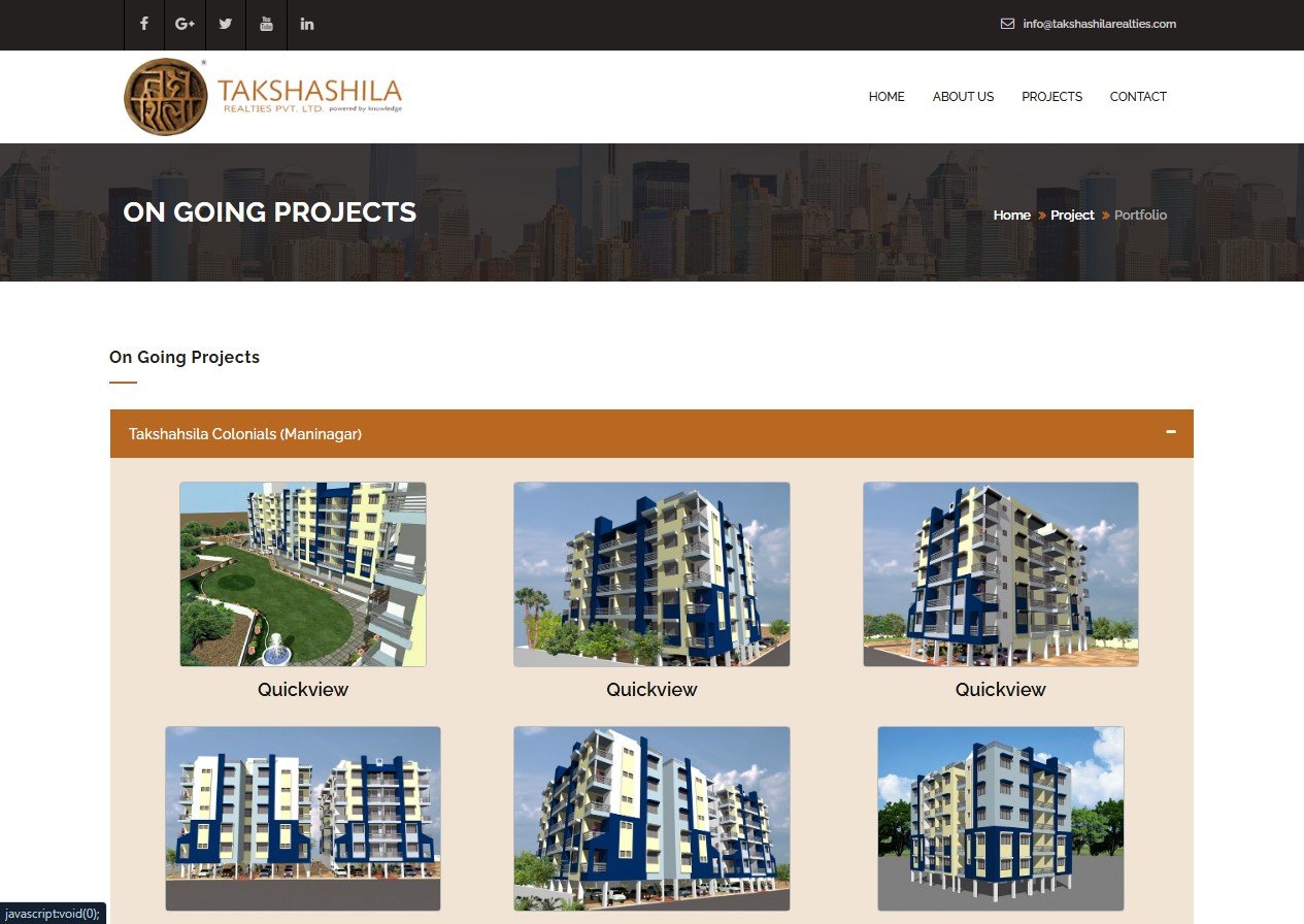 Takshashila Realties website screenshot 2 - inner page of real estate website