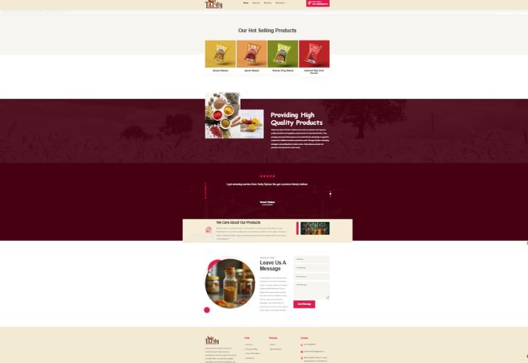 Tarity Spices website screenshot 2 - inner page of product catalog website
