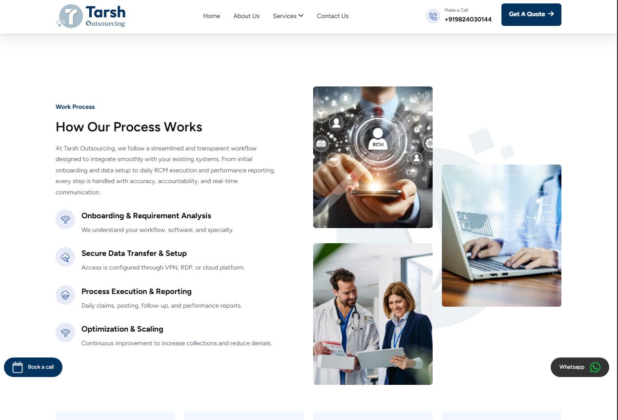Tarsh Outsourcing website screenshot 2 - inner page of corporate website
