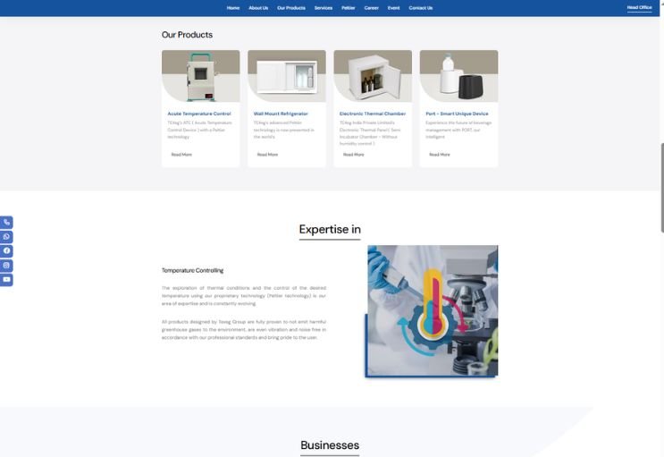 Texeg India website screenshot 1 - homepage of product catalog website