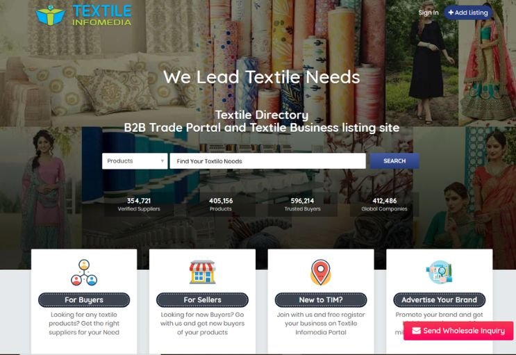Textile Infomedia website screenshot 1 - homepage of professional website