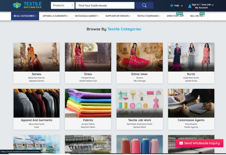 Textile Infomedia website screenshot 2 - inner page of professional website
