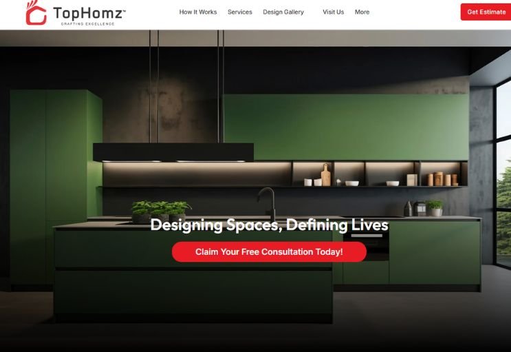 Tophomz website screenshot 1 - homepage of real estate website