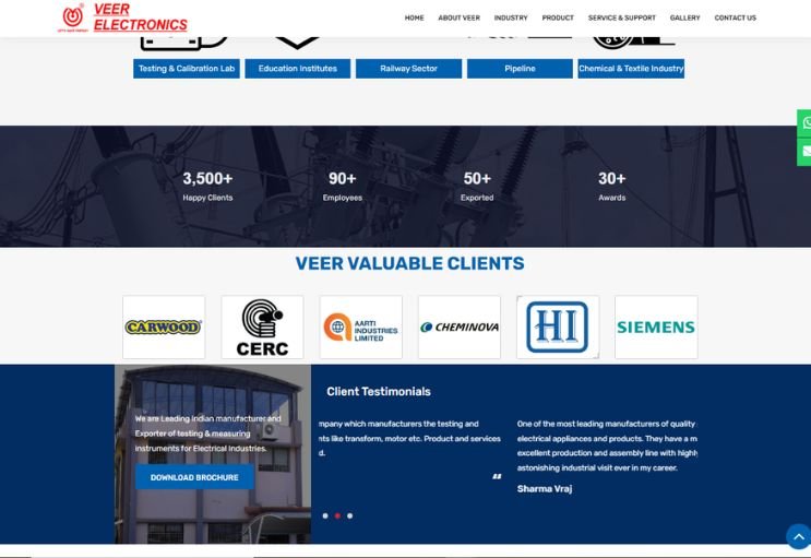 Veer Electronics website screenshot 2 - inner page of product catalog website