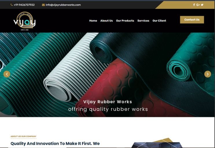 Vijay Rubber Works website screenshot 1 - homepage of product catalog website