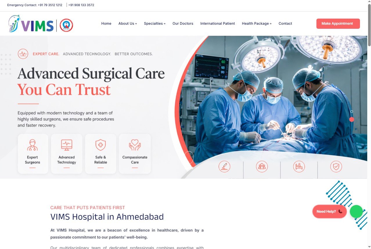 VIMS Hospital website screenshot 1 - homepage of professional website