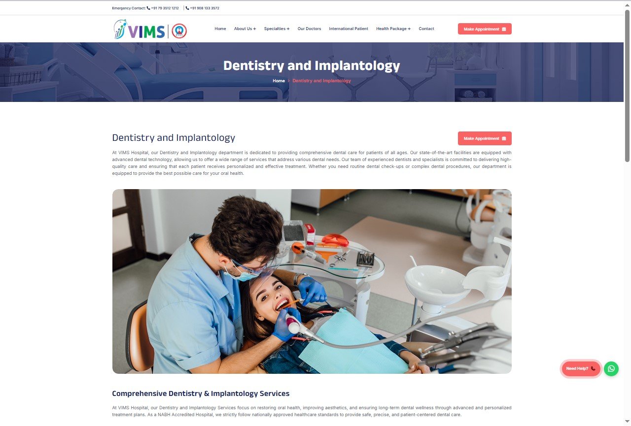 VIMS Hospital website screenshot 3 - product page of professional website