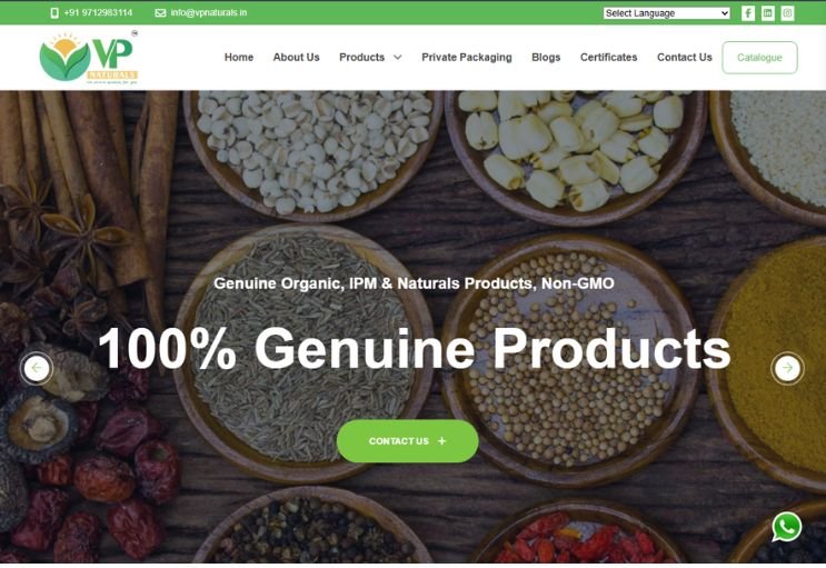 VP Naturals website screenshot 1 - homepage of professional website