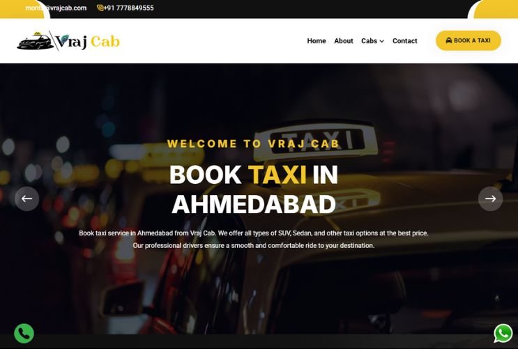 Vraj Cab website screenshot 1 - homepage of professional website