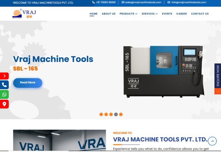 Vraj Machine Tools website screenshot 1 - homepage of product catalog website