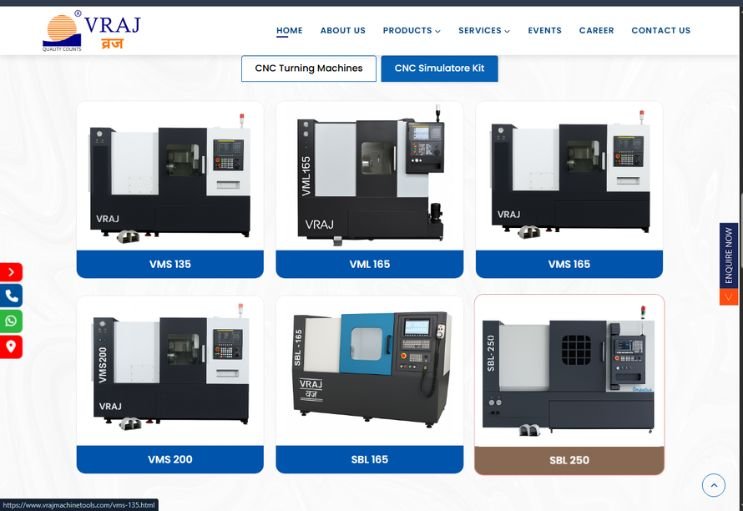 Vraj Machine Tools website screenshot 2 - inner page of product catalog website