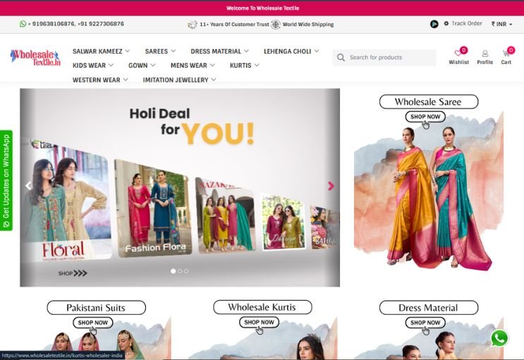 Wholesale Textile website screenshot 1 - homepage of professional website